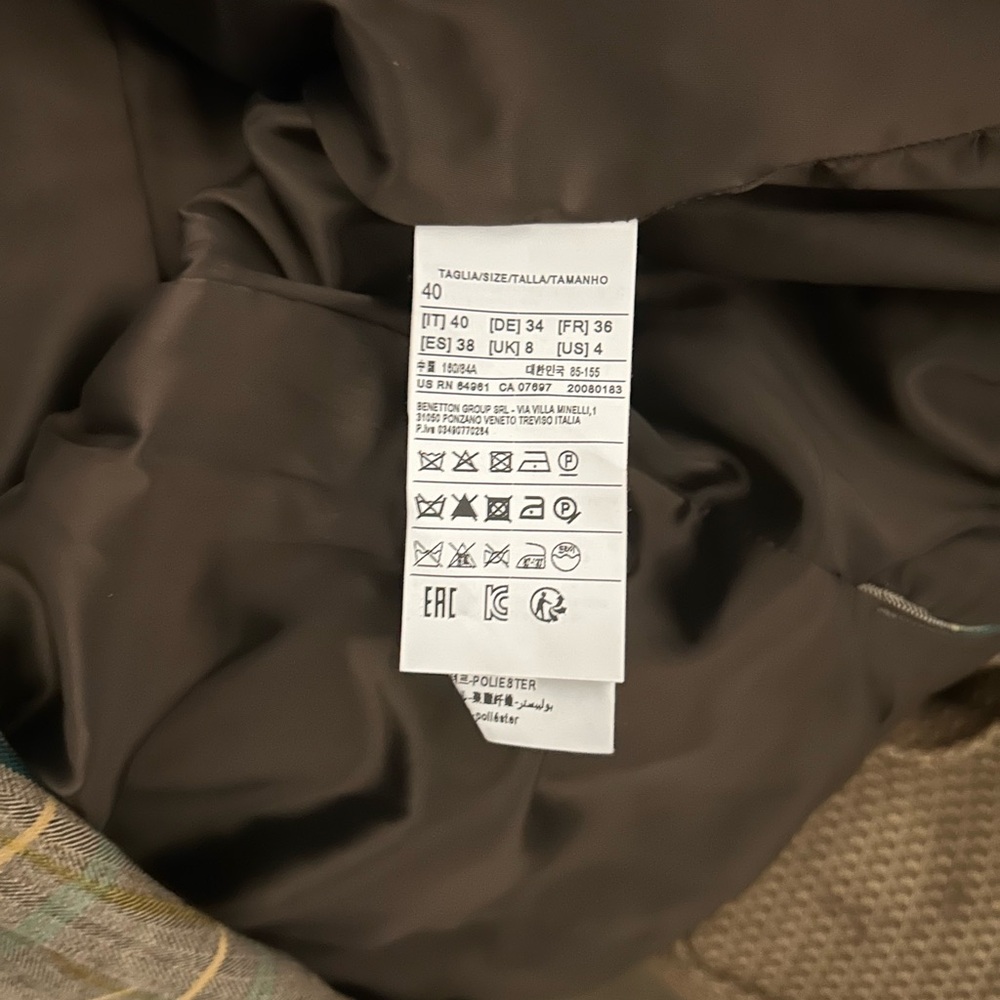 United Colors Of Benetton Plaid Vintage Blazer, Size 4 - Picture 8 of 8